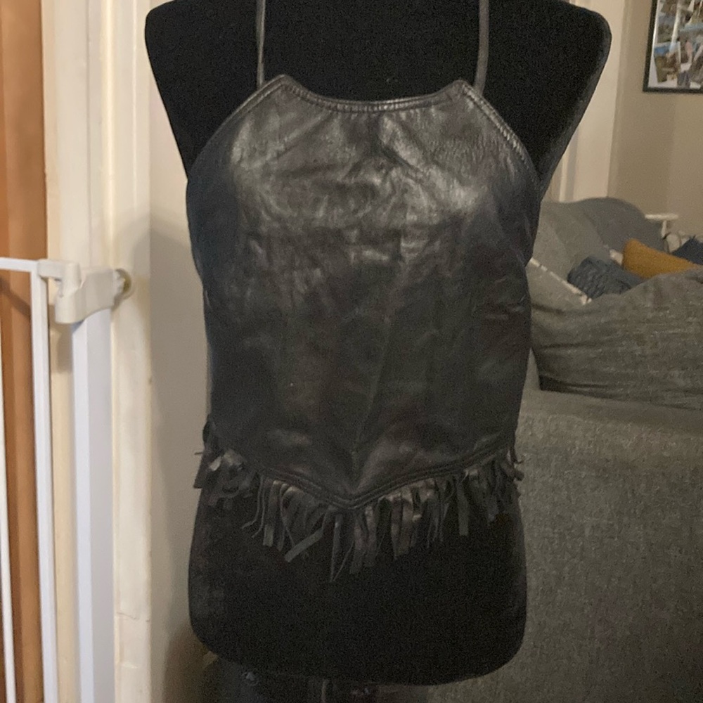 Wilson’s Maxima leather fringe halter top. Size L pre owned . Summertime